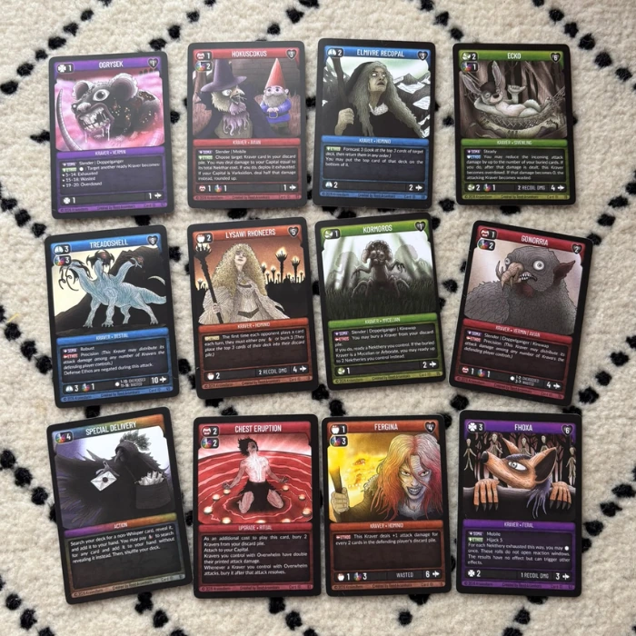 Printed Kravestorm Core Set cards laid out together
